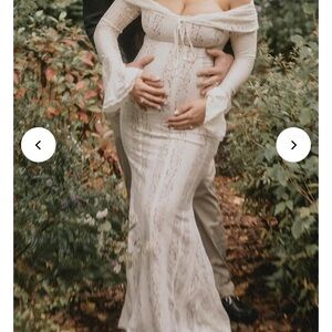 Off-Shoulder Lace Maternity Gown with Bell Sleeves